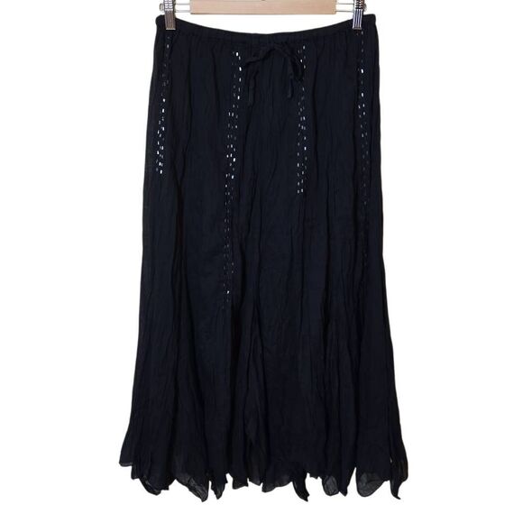 Fashion Fuse Black Gauze Midi Skirt OS Asymetric Festival Artisan Hippie NWT - Picture 1 of 9